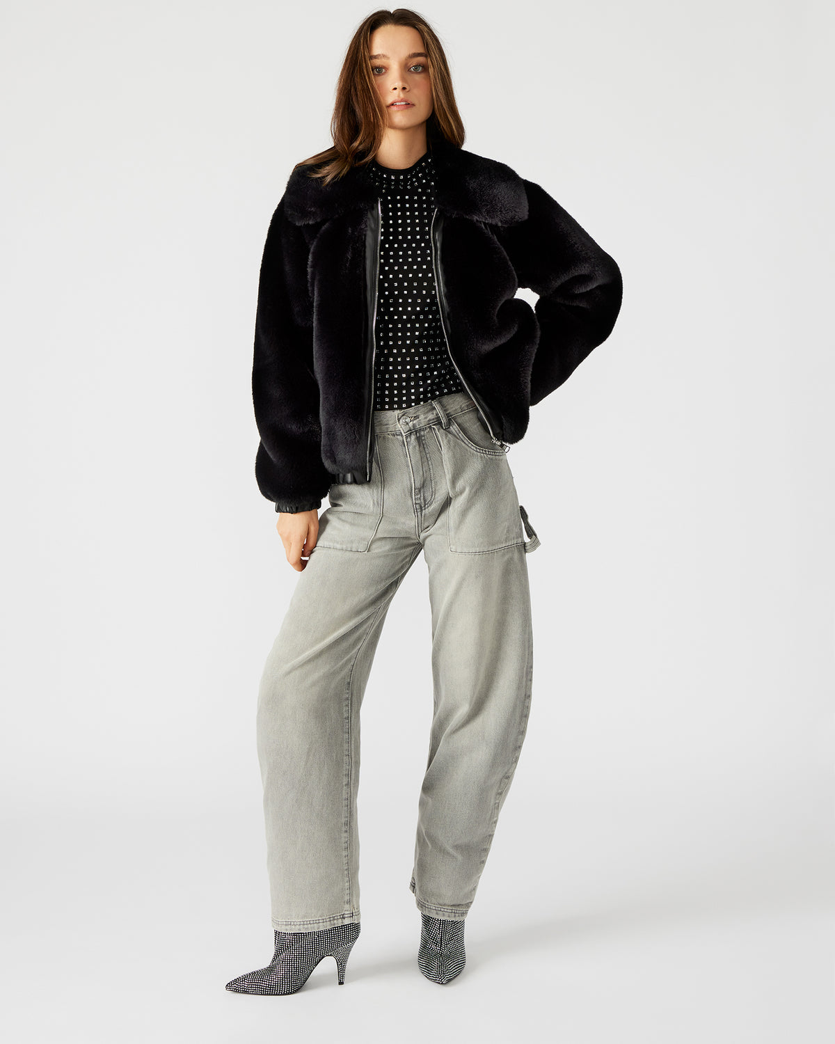 ZEPHRINE Jacket Black | Women's Long-Sleeved Furry Jacket | Steve Madden Best Price