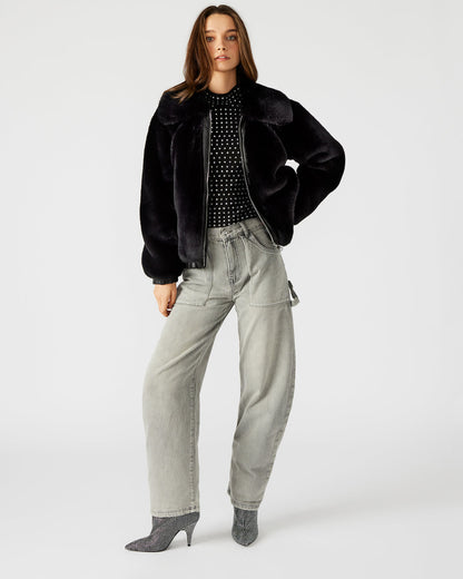 ZEPHRINE Jacket Black | Women's Long-Sleeved Furry Jacket | Steve Madden Best Price