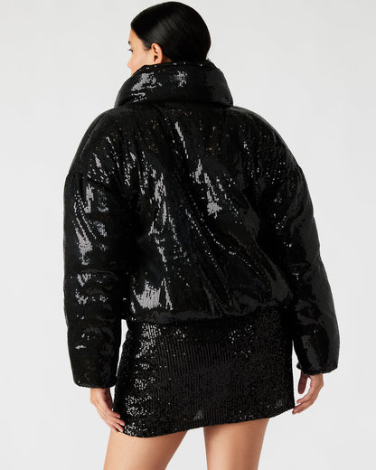 STRATTO Jacket Black | Women's Sequin Long-Sleeved Puffer Jacket | Steve Madden Great Value
