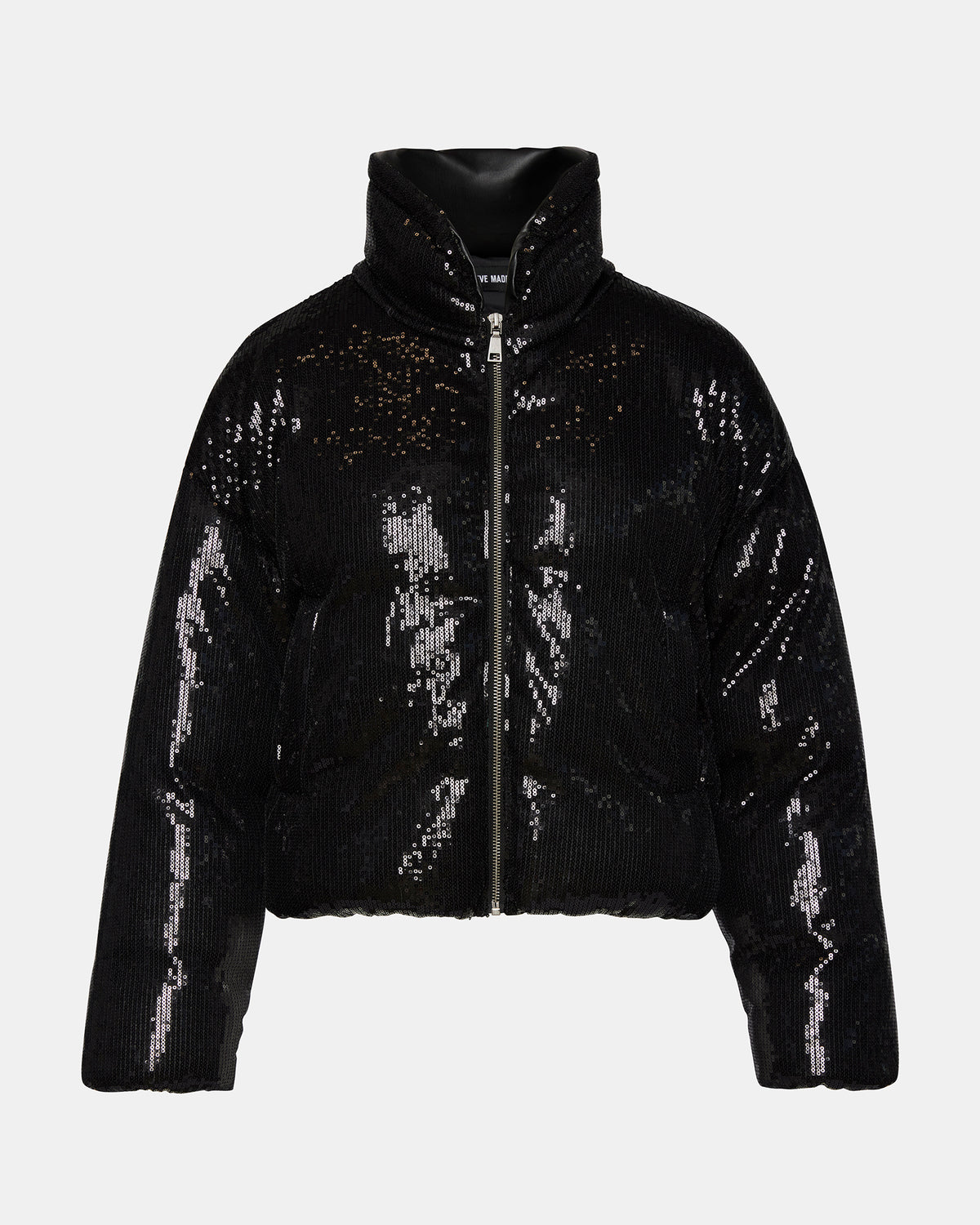 STRATTO Jacket Black | Women's Sequin Long-Sleeved Puffer Jacket | Steve Madden Great Value