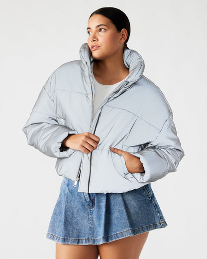 POLAR Jacket Silver | Women's Reflective Nylon Puffer Jacket | Steve Madden Value