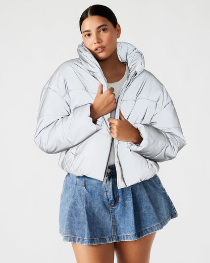 POLAR Jacket Silver | Women's Reflective Nylon Puffer Jacket | Steve Madden Value