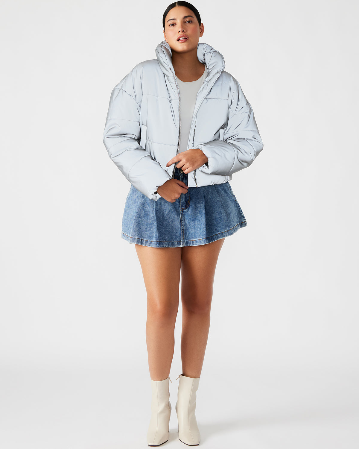 POLAR Jacket Silver | Women's Reflective Nylon Puffer Jacket | Steve Madden Value
