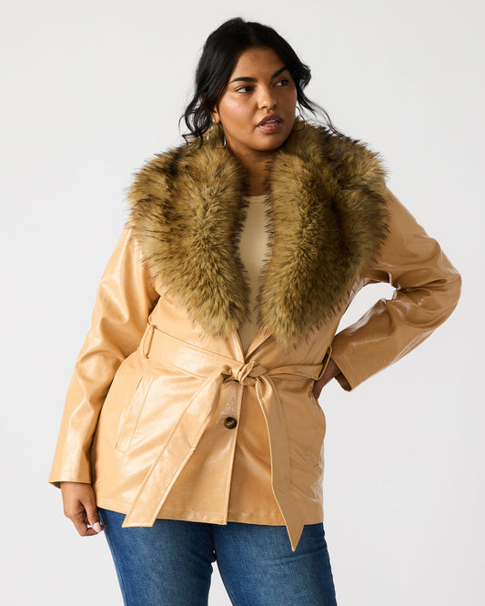 BOWERY Coat Tan | Women's Faux Leather Button-Up Coat | Steve Madden New