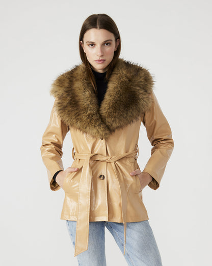 BOWERY Coat Tan | Women's Faux Leather Button-Up Coat | Steve Madden New
