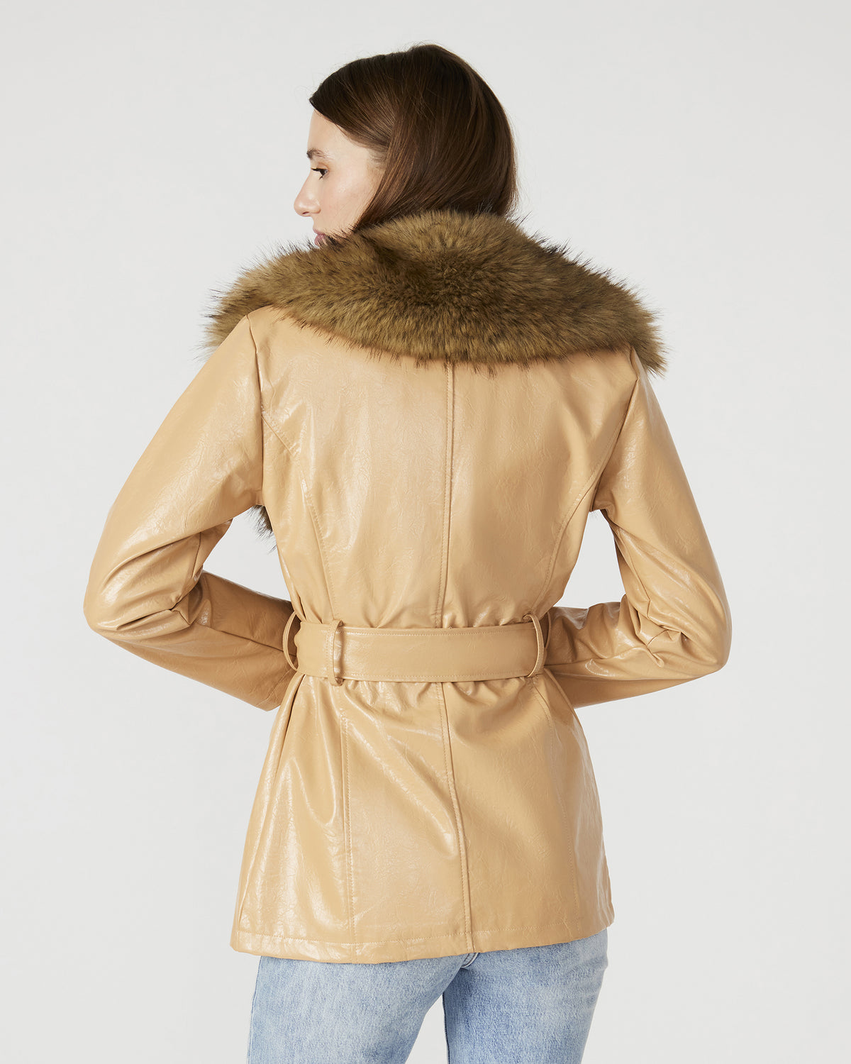 BOWERY Coat Tan | Women's Faux Leather Button-Up Coat | Steve Madden New