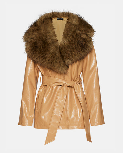 BOWERY Coat Tan | Women's Faux Leather Button-Up Coat | Steve Madden New