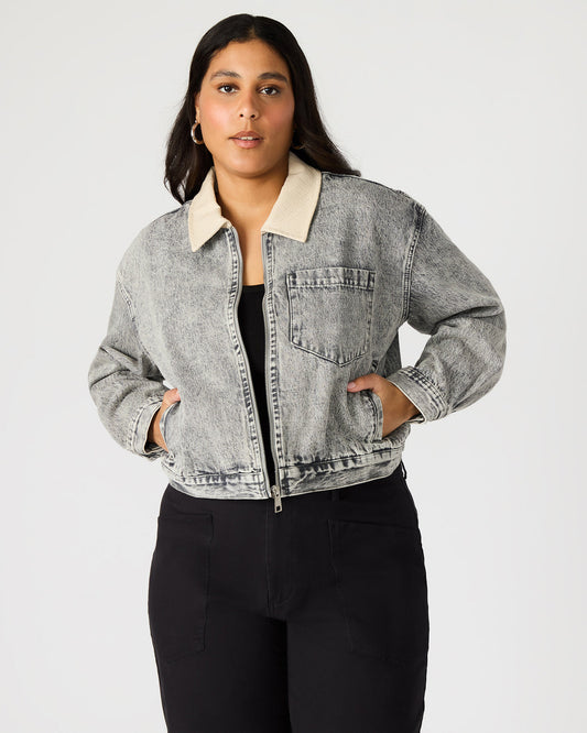 GLACIA Light Grey Women's Long-Sleeved Denim Jacket | Steve Madden Premium