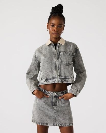 GLACIA Light Grey Women's Long-Sleeved Denim Jacket | Steve Madden Premium