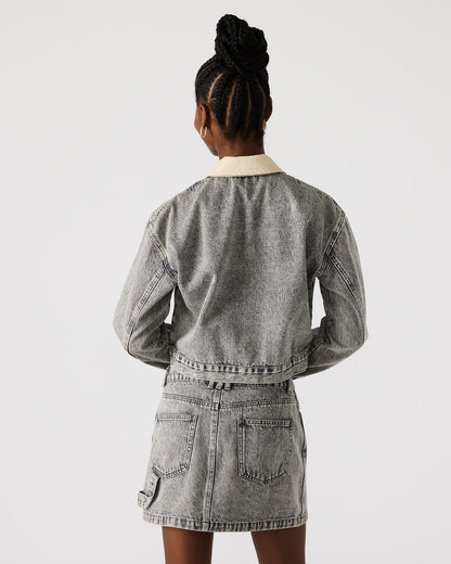 GLACIA Light Grey Women's Long-Sleeved Denim Jacket | Steve Madden Premium