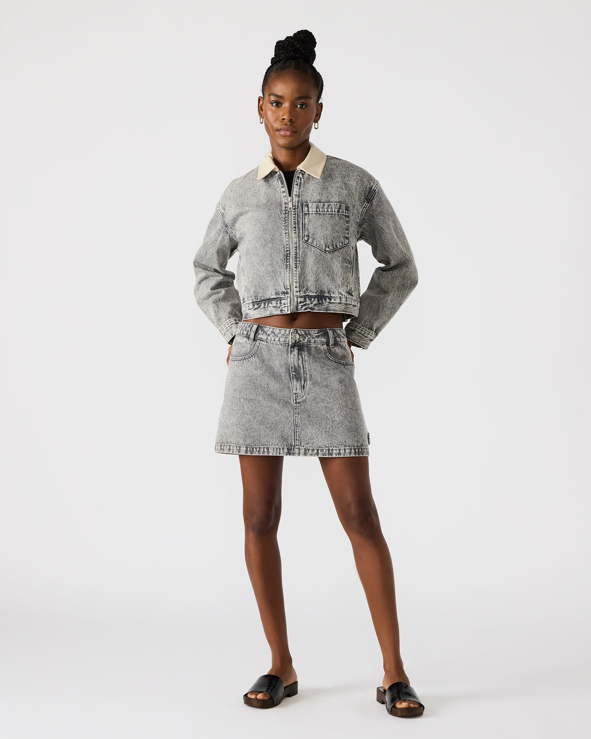 GLACIA Light Grey Women's Long-Sleeved Denim Jacket | Steve Madden Premium