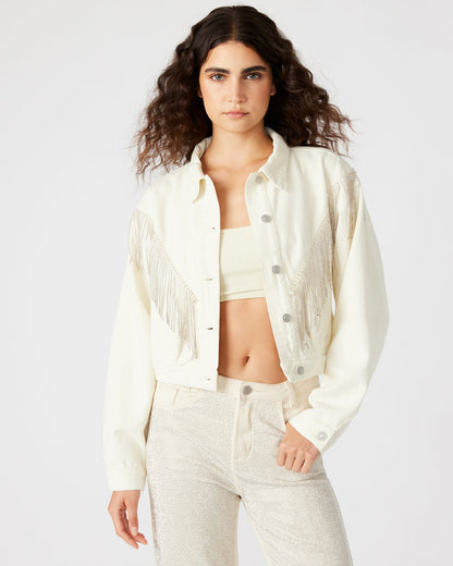 CANYON Denim Jacket Cream | Women's Rhinestone Fringe Jacket | Steve Madden Best Seller