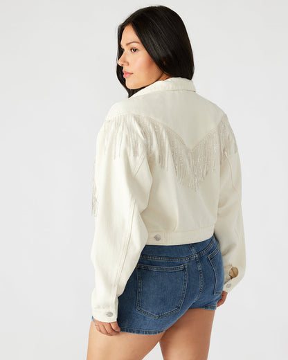 CANYON Denim Jacket Cream | Women's Rhinestone Fringe Jacket | Steve Madden Best Seller