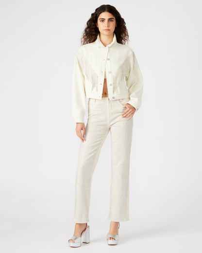 CANYON Denim Jacket Cream | Women's Rhinestone Fringe Jacket | Steve Madden Best Seller