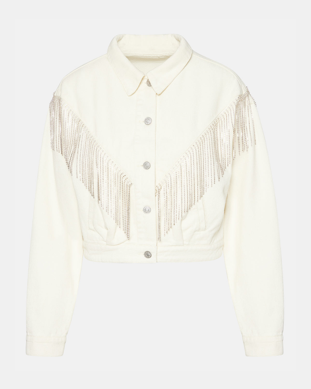CANYON Denim Jacket Cream | Women's Rhinestone Fringe Jacket | Steve Madden Best Seller