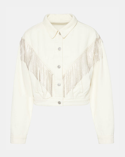 CANYON Denim Jacket Cream | Women's Rhinestone Fringe Jacket | Steve Madden Best Seller