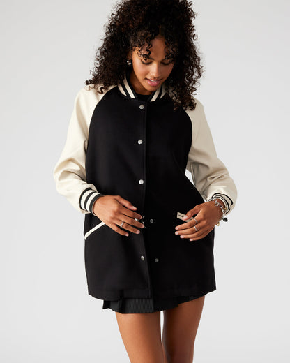 SKYLIE Jacket Black | Women's Varsity Bomber Jacket | Steve Madden Special Offer