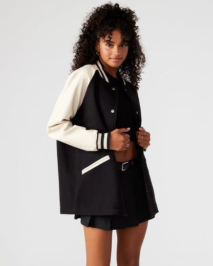 SKYLIE Jacket Black | Women's Varsity Bomber Jacket | Steve Madden Special Offer