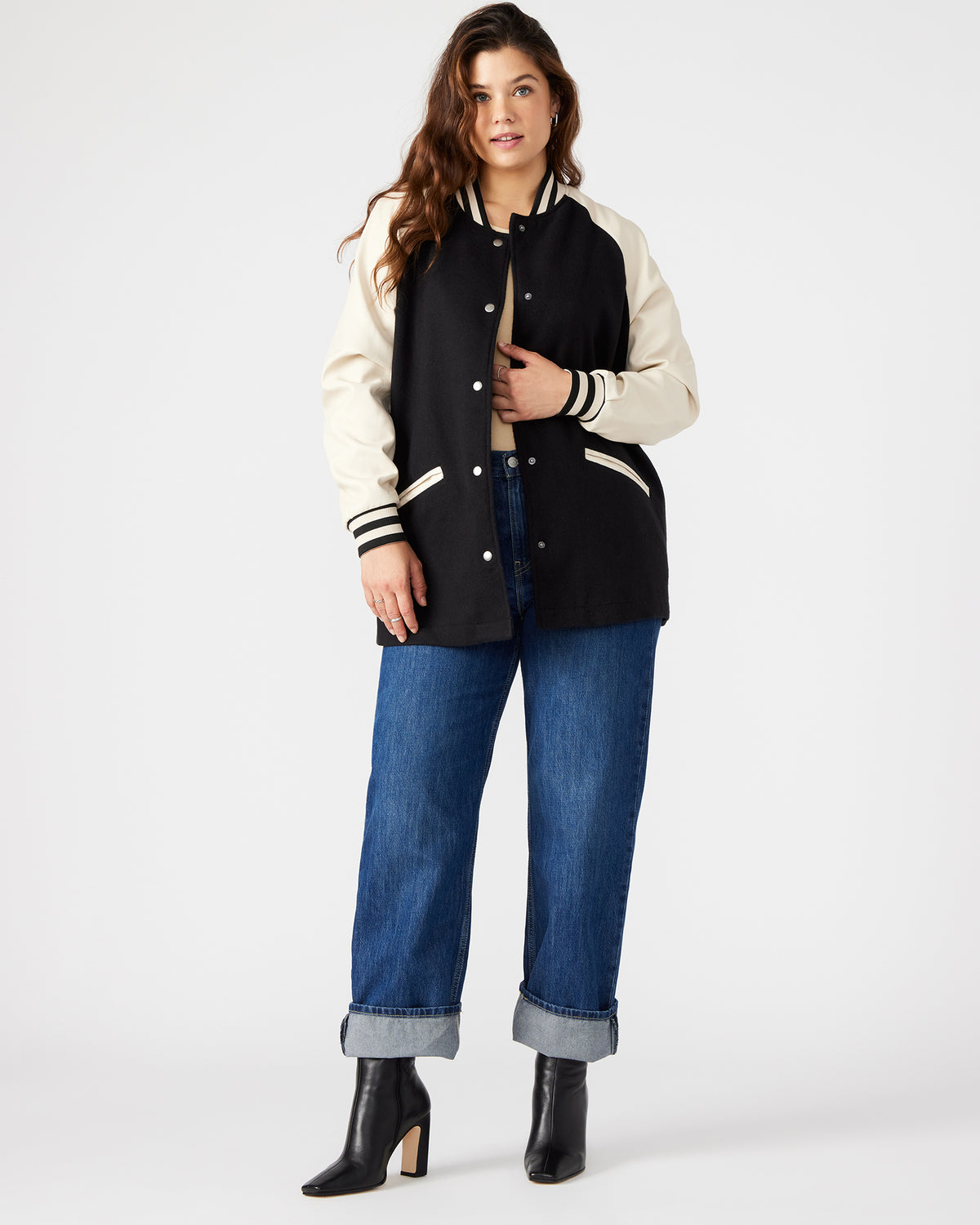 SKYLIE Jacket Black | Women's Varsity Bomber Jacket | Steve Madden Special Offer