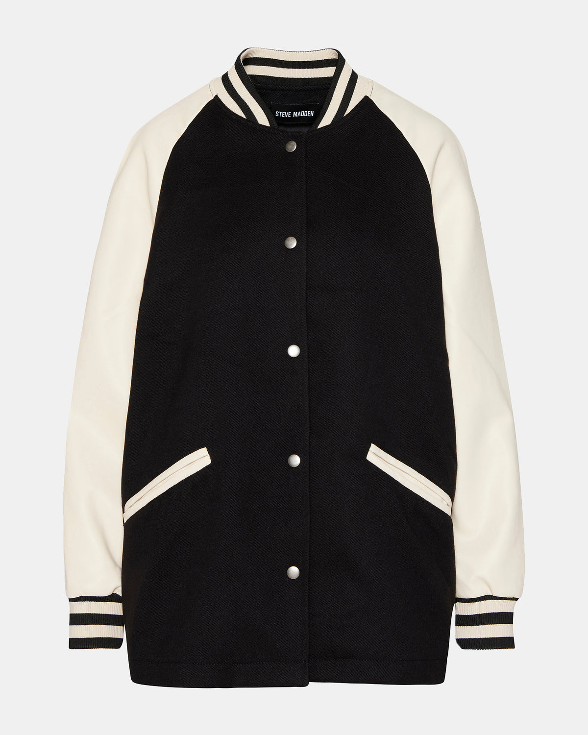 SKYLIE Jacket Black | Women's Varsity Bomber Jacket | Steve Madden Special Offer