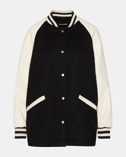 SKYLIE Jacket Black | Women's Varsity Bomber Jacket | Steve Madden Special Offer