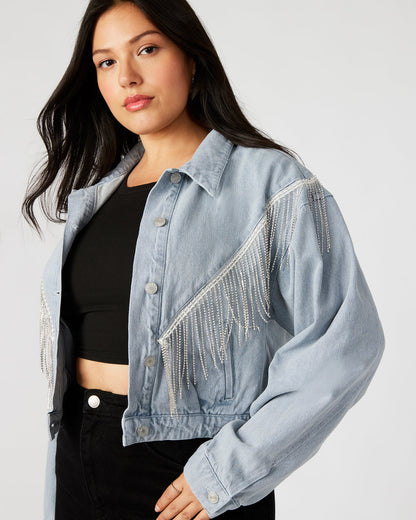 CANYON Denim Jacket | Women's Rhinestone Fringe Jacket | Steve Madden Smart Buy
