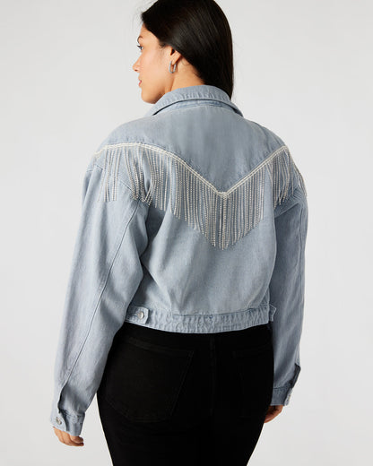 CANYON Denim Jacket | Women's Rhinestone Fringe Jacket | Steve Madden Smart Buy