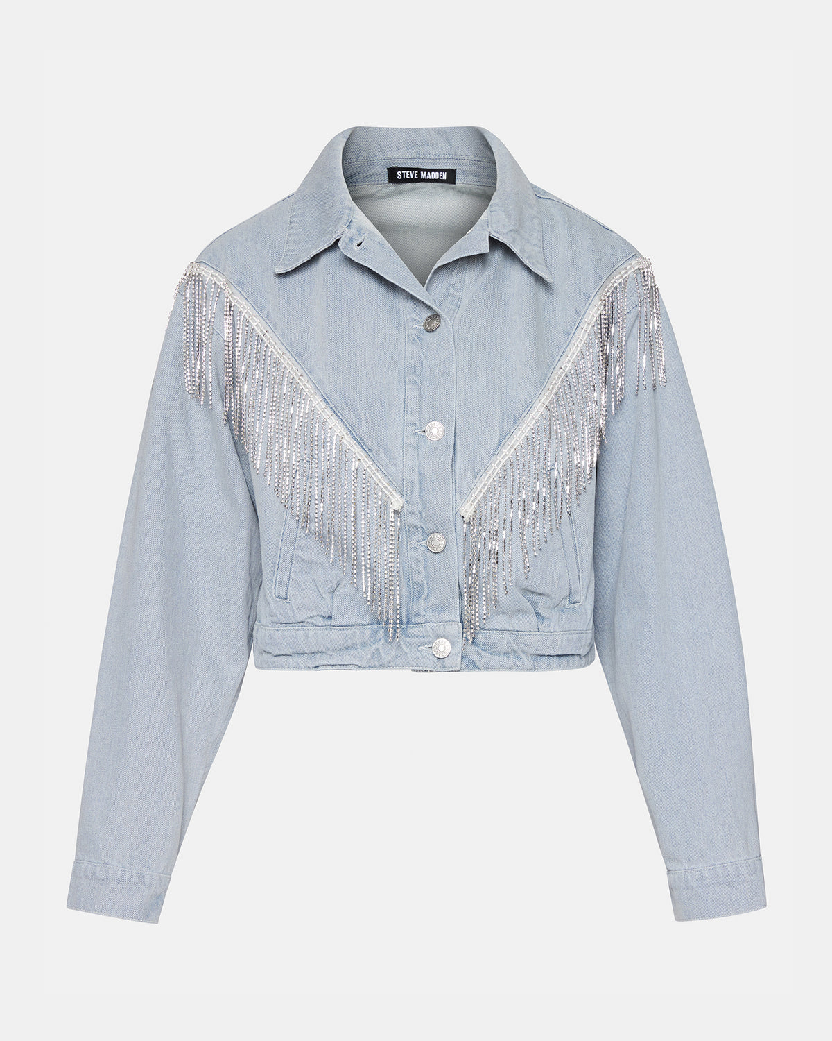 CANYON Denim Jacket | Women's Rhinestone Fringe Jacket | Steve Madden Smart Buy