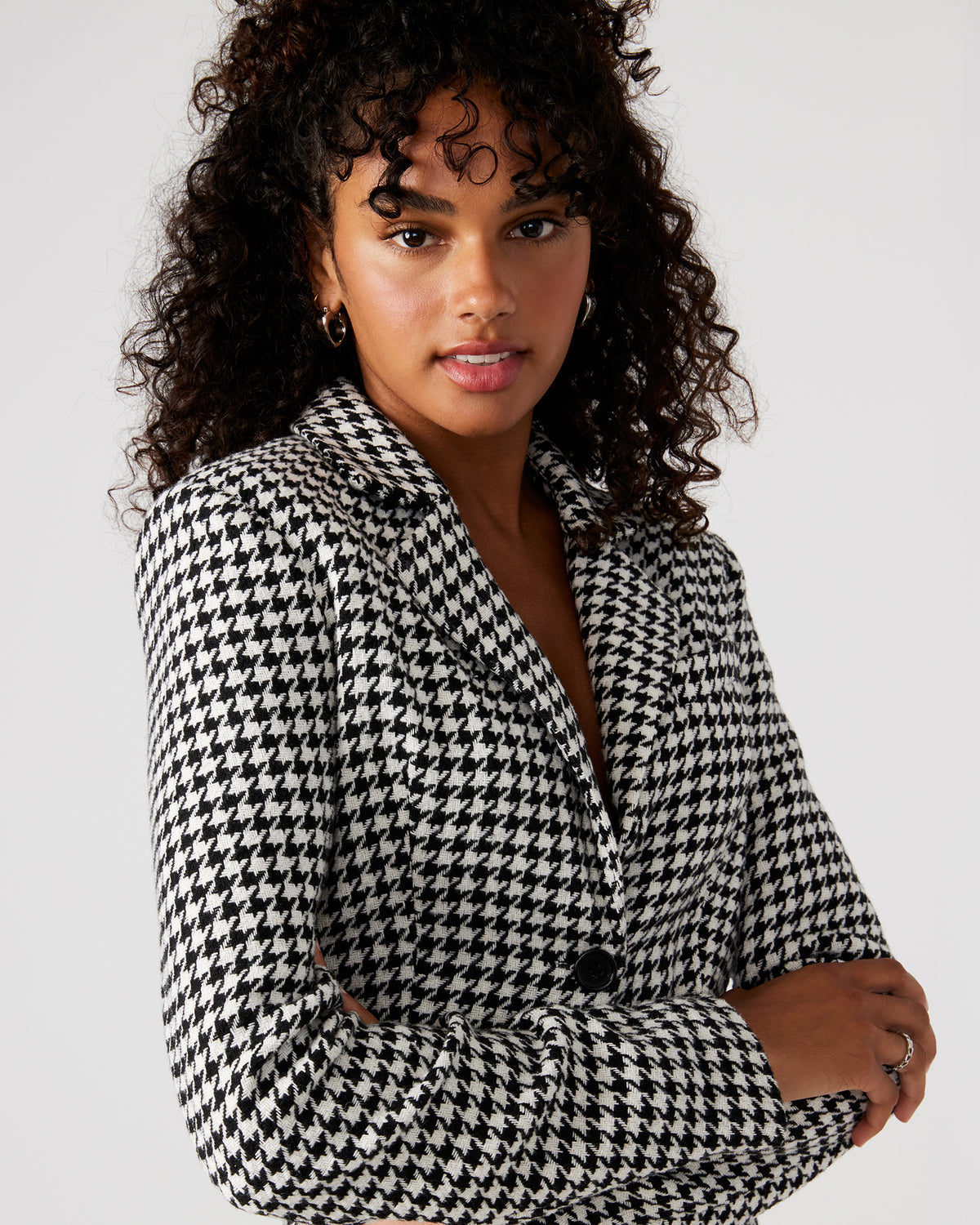 RUPI Blazer Black/White | Women's Cropped Tweed Blazer | Steve Madden Customer Favorite