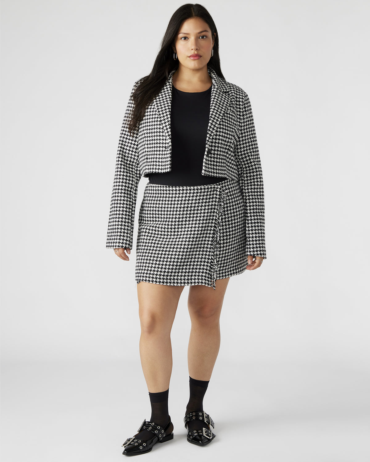 RUPI Blazer Black/White | Women's Cropped Tweed Blazer | Steve Madden Customer Favorite