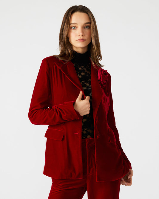 MERENE Blazer Red | Women's Long-Sleeved Button-Up Velvet Blazer | Steve Madden Value