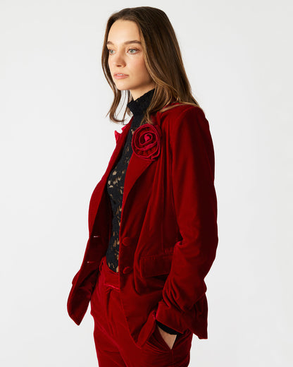 MERENE Blazer Red | Women's Long-Sleeved Button-Up Velvet Blazer | Steve Madden Value