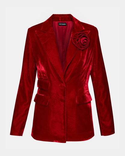 MERENE Blazer Red | Women's Long-Sleeved Button-Up Velvet Blazer | Steve Madden Value