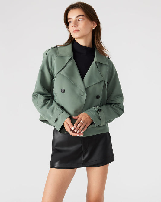 SIRUS Light Green Women's Cropped Denim Trench Coat | Steve Madden Featured
