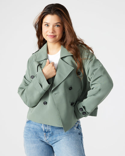 SIRUS Light Green Women's Cropped Denim Trench Coat | Steve Madden Featured