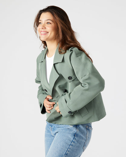 SIRUS Light Green Women's Cropped Denim Trench Coat | Steve Madden Featured