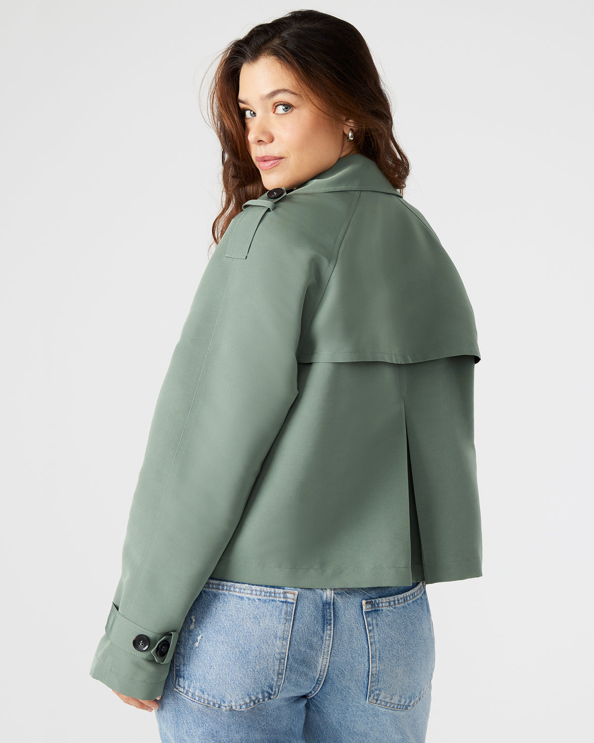 SIRUS Light Green Women's Cropped Denim Trench Coat | Steve Madden Featured