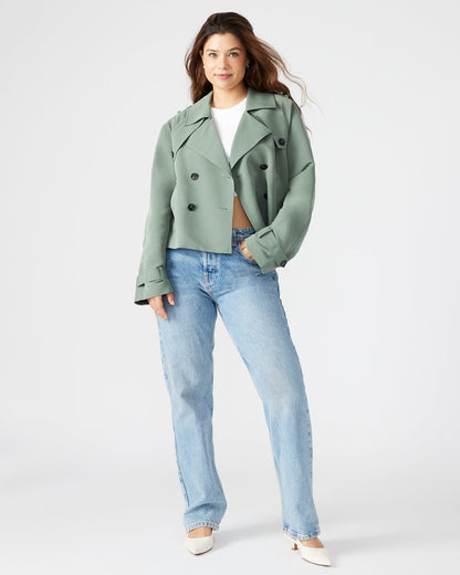 SIRUS Light Green Women's Cropped Denim Trench Coat | Steve Madden Featured