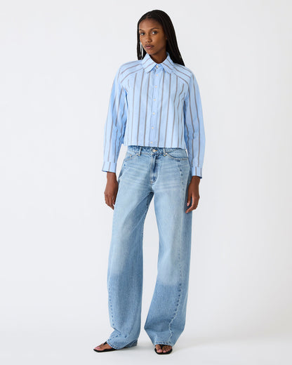 TESS Estate Blue Long-Sleeved Button-Up Women's Top | Steve Madden Premium