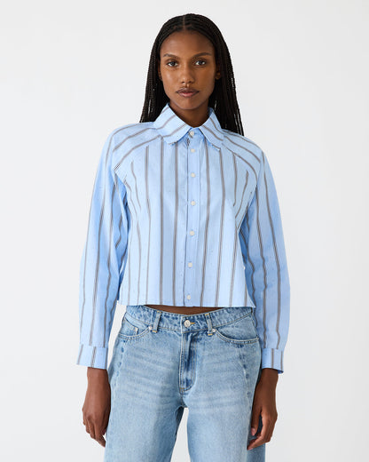 TESS Estate Blue Long-Sleeved Button-Up Women's Top | Steve Madden Premium