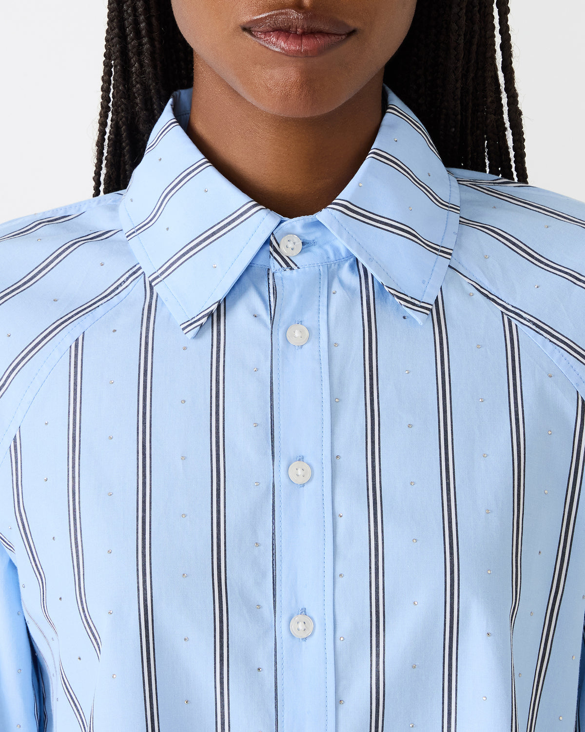 TESS Estate Blue Long-Sleeved Button-Up Women's Top | Steve Madden Premium