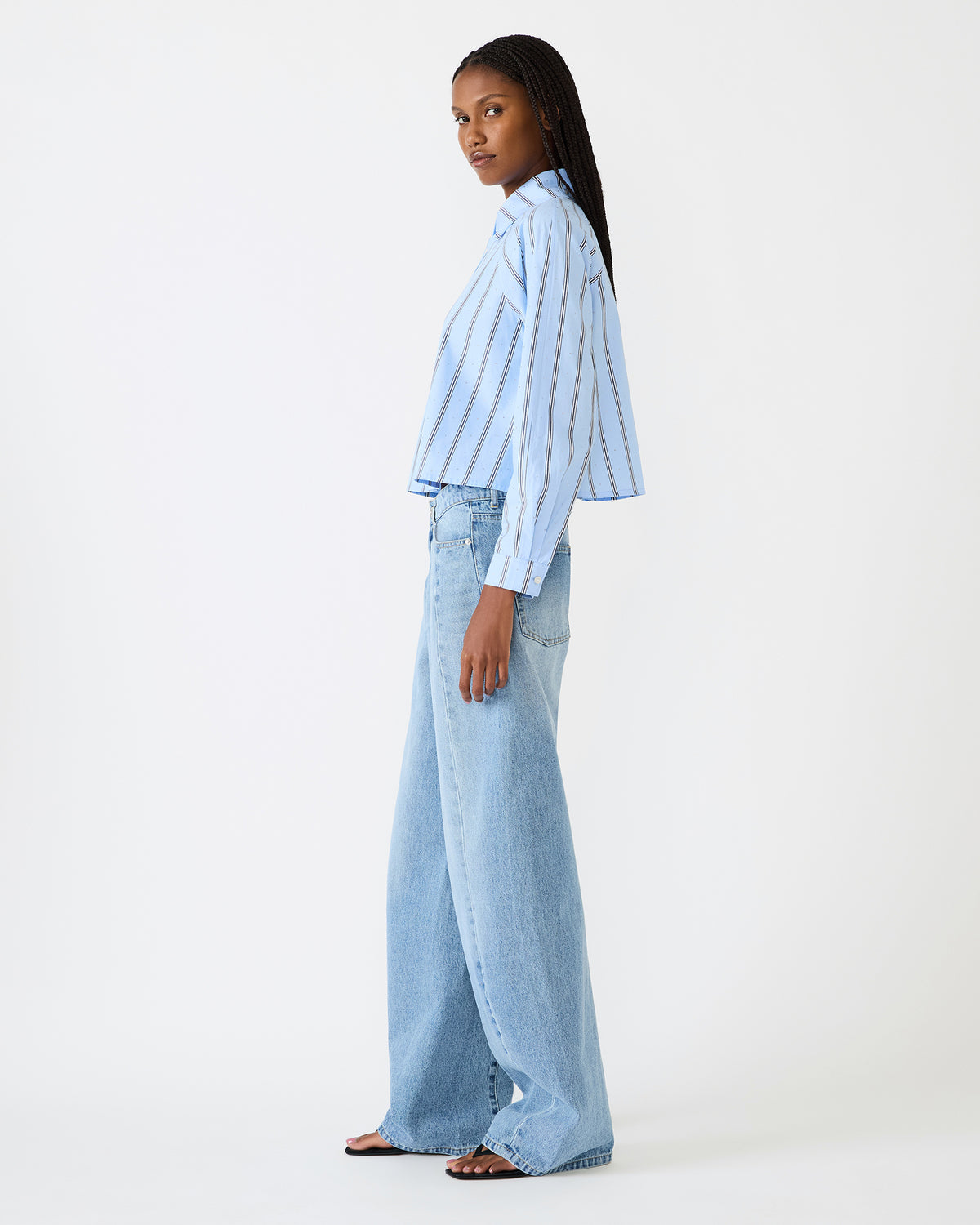 TESS Estate Blue Long-Sleeved Button-Up Women's Top | Steve Madden Premium