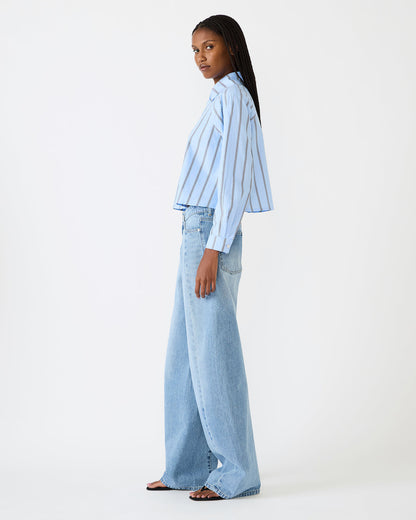 TESS Estate Blue Long-Sleeved Button-Up Women's Top | Steve Madden Premium