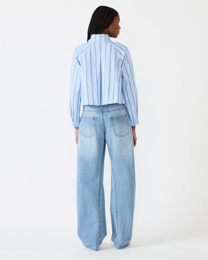TESS Estate Blue Long-Sleeved Button-Up Women's Top | Steve Madden Premium