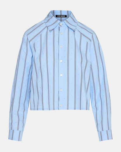 TESS Estate Blue Long-Sleeved Button-Up Women's Top | Steve Madden Premium
