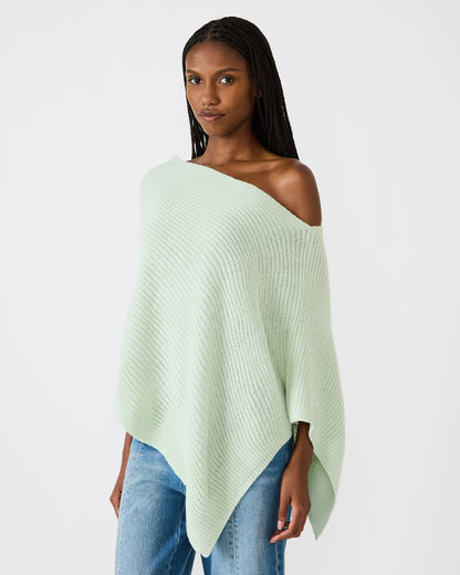 CHANNING Bay Green Asymmetrical Knit Poncho Women's Top | Steve Madden Special Offer