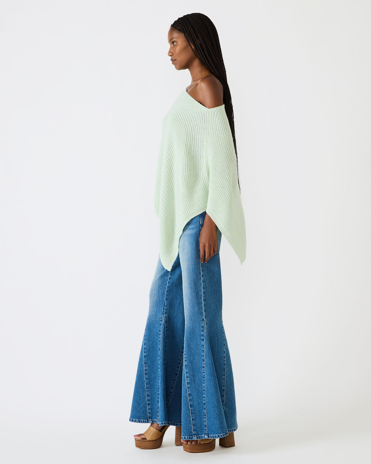 CHANNING Bay Green Asymmetrical Knit Poncho Women's Top | Steve Madden Special Offer