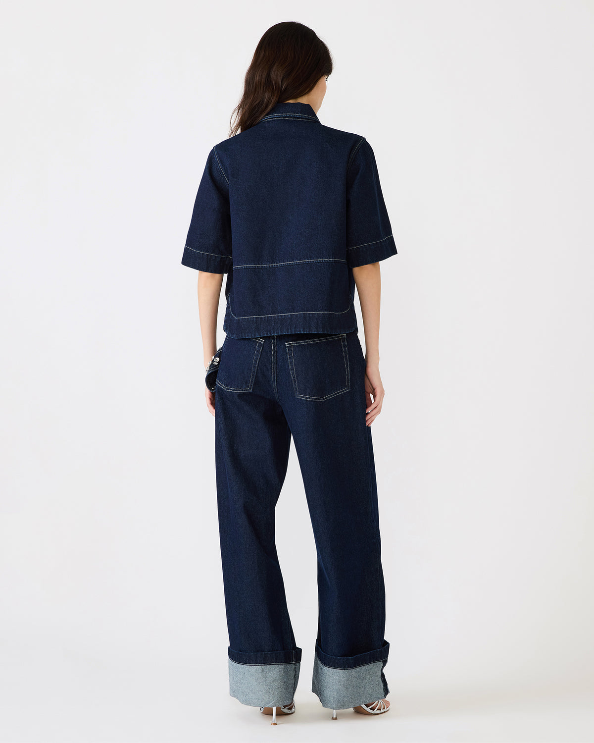 ELIANA Bijou Blue Short-Sleeved Button-Up Denim Women's Top | Steve Madden Discount