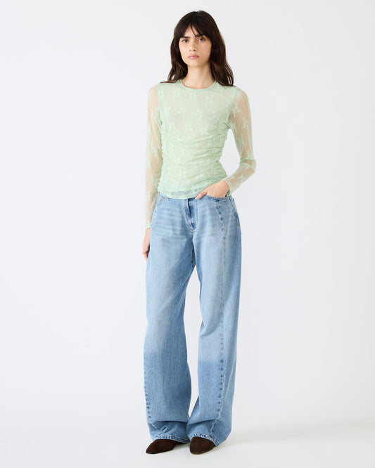 LUMA Bay Green Long-Sleeved Mesh Lace Women's Top | Steve Madden Best Price