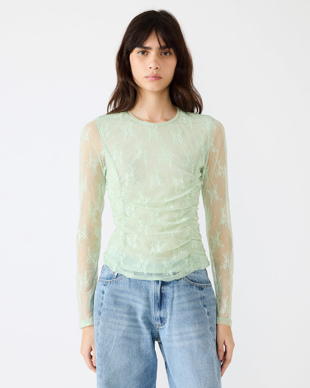 LUMA Bay Green Long-Sleeved Mesh Lace Women's Top | Steve Madden Best Price